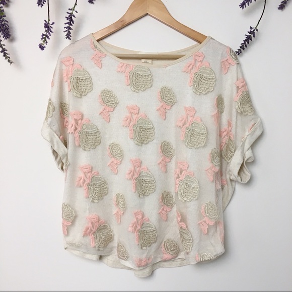 Anthropologie Tops - Brand Label Cynara Gold and Pink Embroidered Top